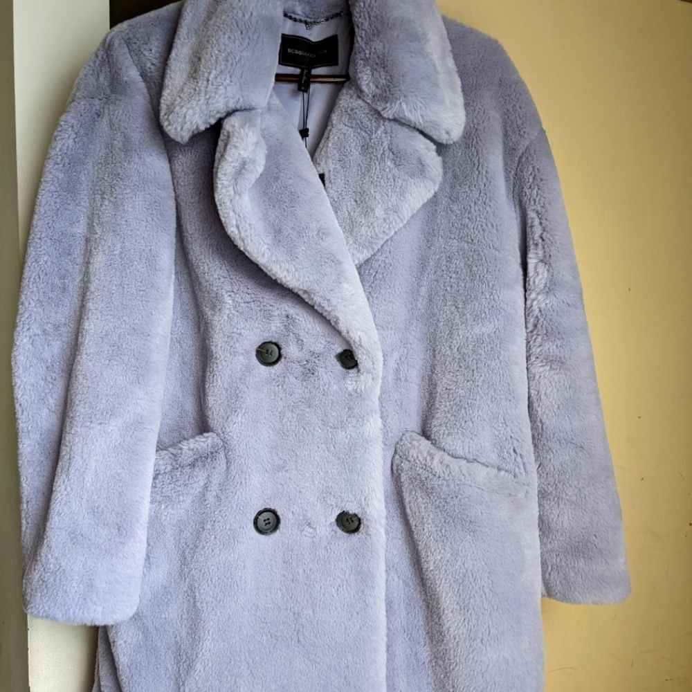 NWT BCBG Max Azaria Faux Fur Coat Jacket Lavender Small